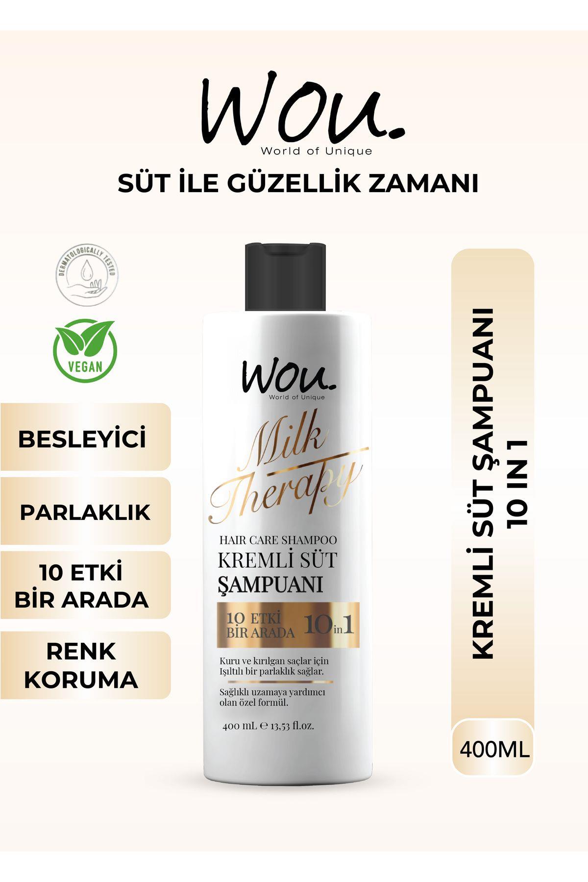 WOU World of Unique Milk Therapy Şampuan 400 ML- Süt Proteinli, Kremli, Besleyici 10 Etki Bir Arada Şampuan