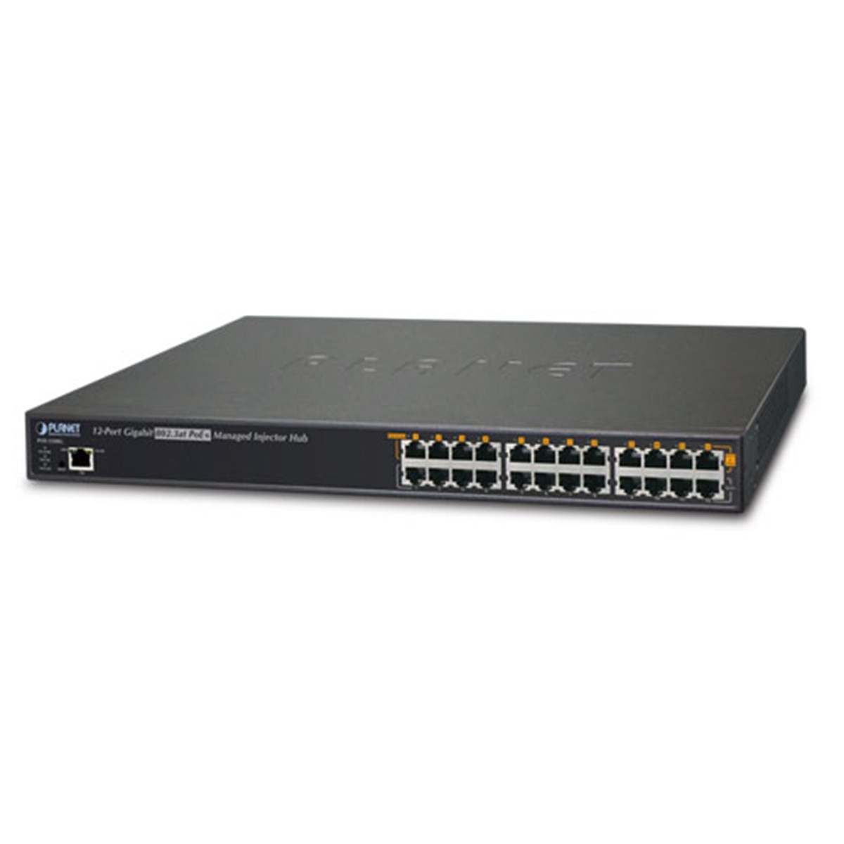 12-Port Gigabit IEEE 802.3at/af PoE+ Managed Injector Hub<br>
PoE Güç Bütçesi maks. 220 Watt (aynı anda 12 adet 30,8 Watt verebilir)
