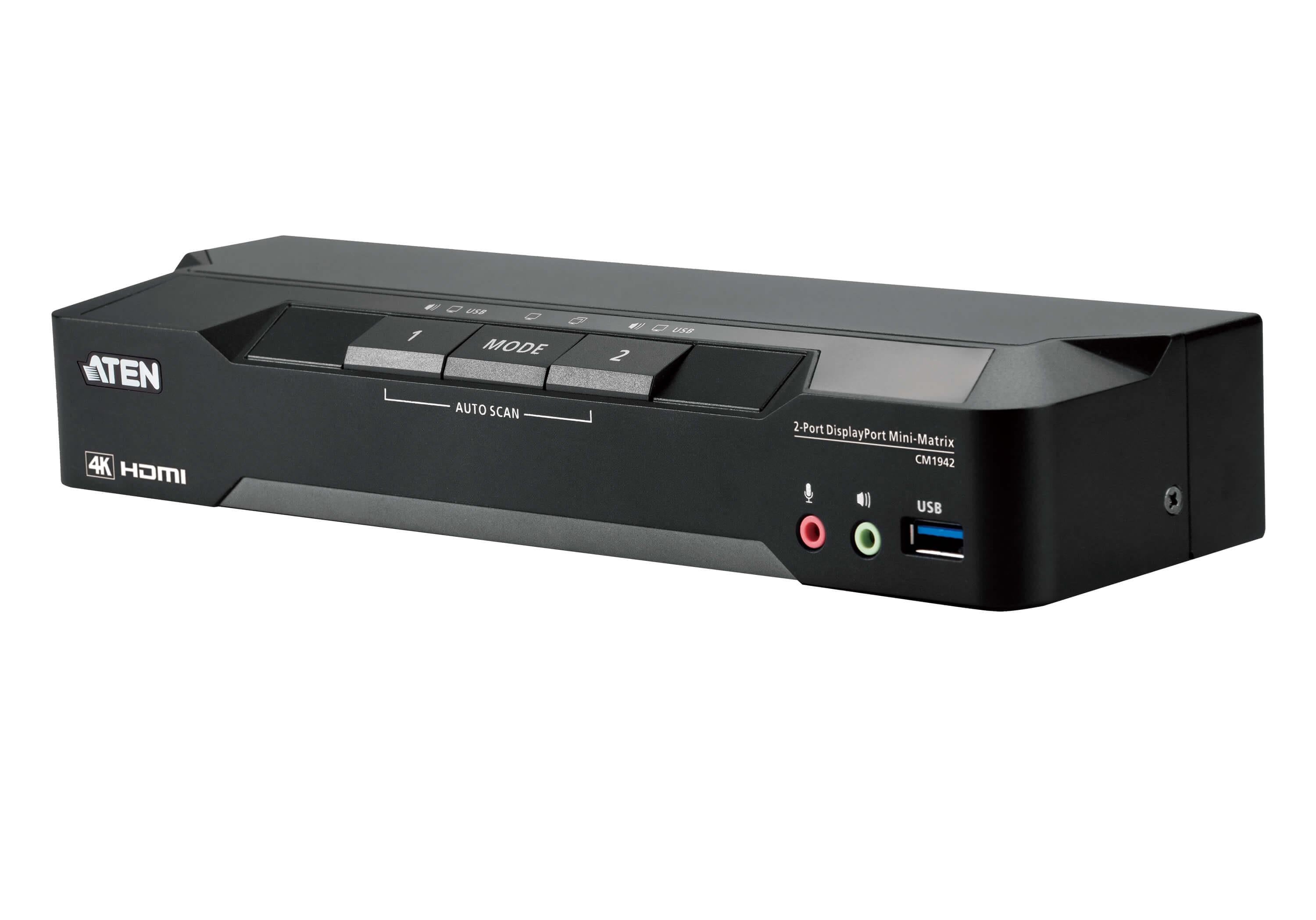 2-Port 4K DisplayPort Dual Display Mini-Matrix Boundless KVM Switch