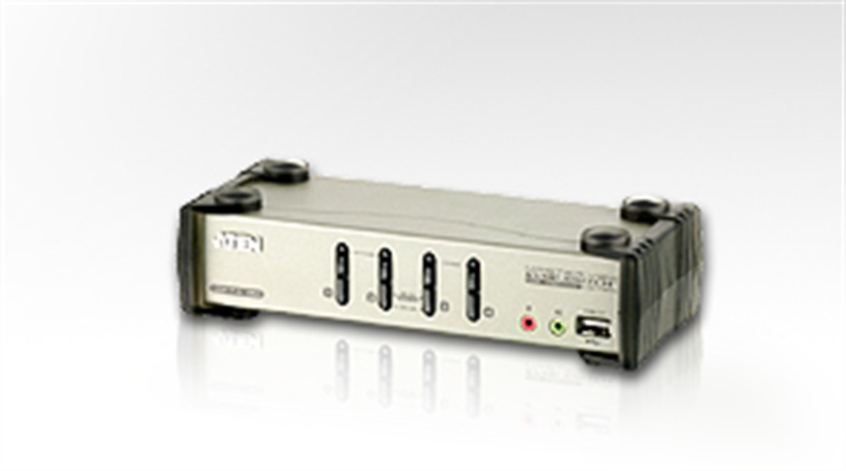 4 port’lu USB KVM (Keyboard/Video Monitor/Mouse) Switch, Mikrofon ve Hoparlör bağlantısı mevcut + 2 port'lu USB (2.0) Hub, Masaüstü Tip, KVM bağlantı kablosu ürün beraberinde gelmektedir 