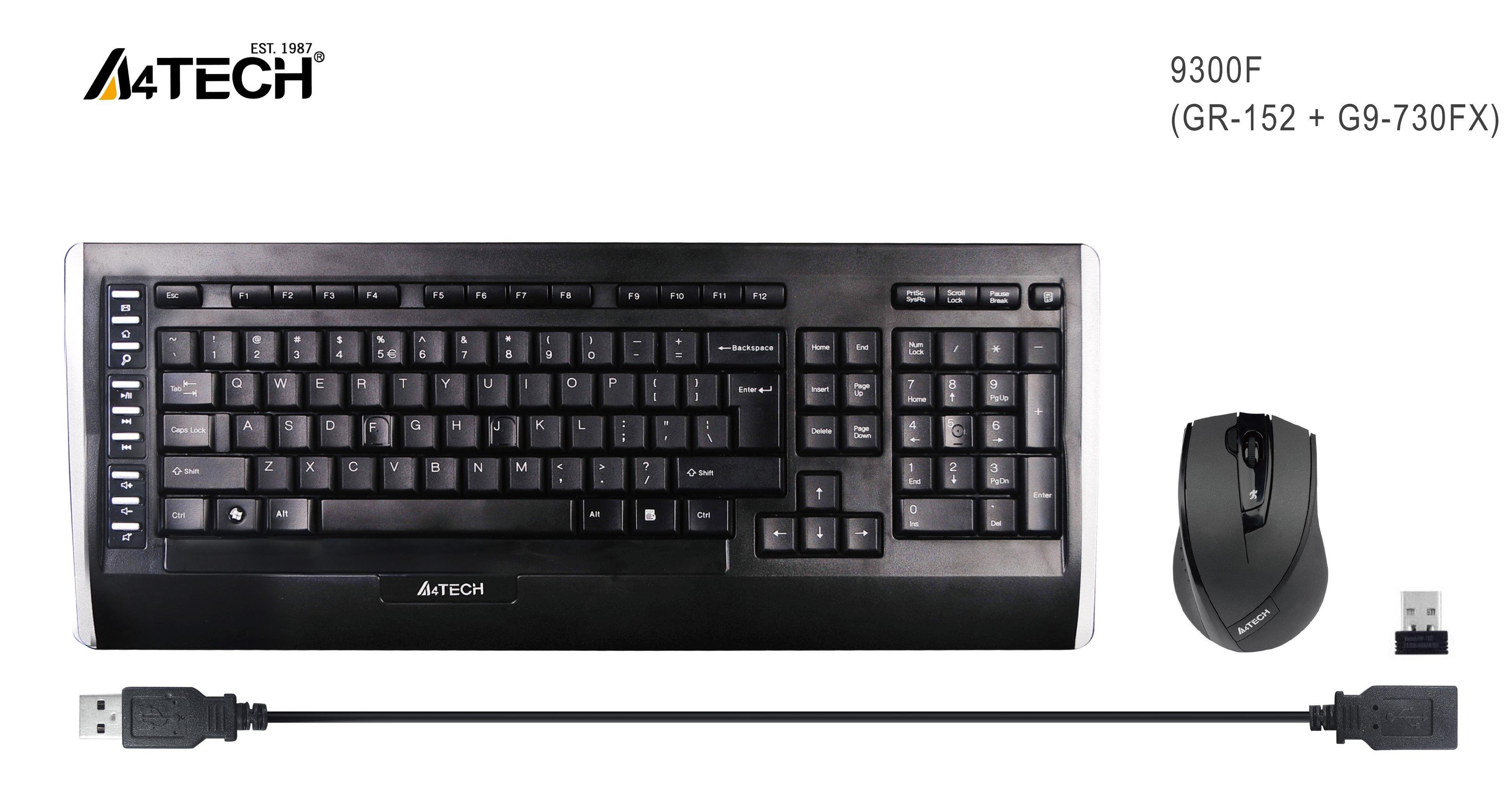 A4 Tech 9300F Kablosuz Q Klavye-mouse siyah-gri se