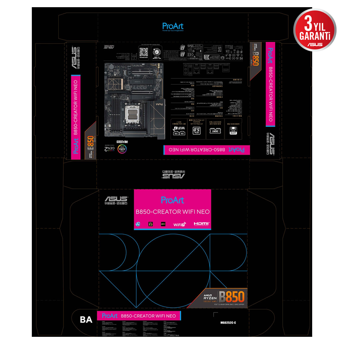 ASUS PROART B850-CREATOR WIFI NEO DDR5 HDMI DP PCI 5.0 AM5 ATX