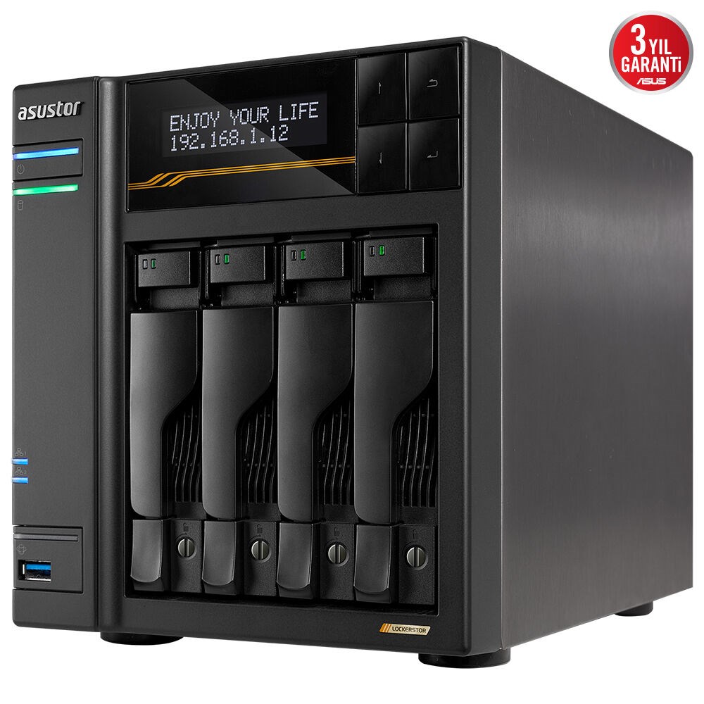 ASUSTOR 4diskli RYZEN V3C14-16GB DDR5 ECC RAM-2-10GbE Nas Server LOCKERSTOR 4 Gen3 AS6804T / 90IX01T4-BW3S00