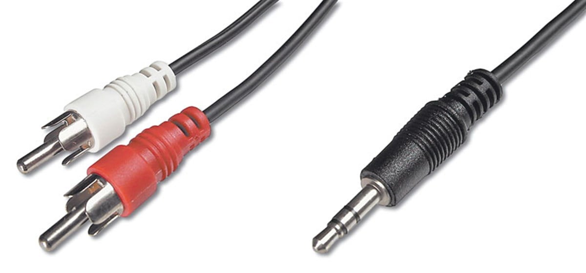 Audio Kablosu, 1 x stereo 3,5 mm erkek <> 2 x RCA erkek, 2.50 metre, CCS, 2x0.10/10, zırhlı, siyah renk