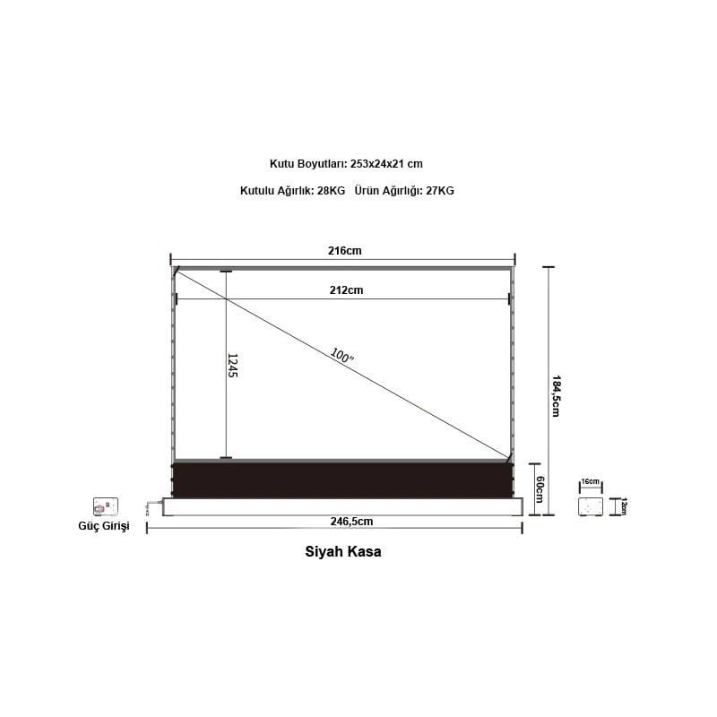 CODEGEN 212x123 cm Taşınabilir Portatif Elektrikli Pull Up Floor Screen Projeksiyon Perdesi PEX-200