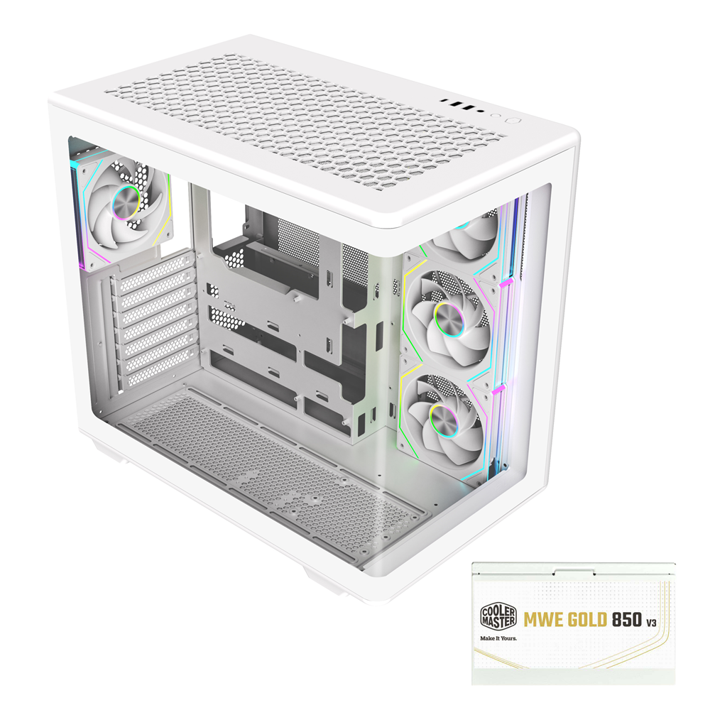 COOLERMASTER 850W 80+ GOLD ELITE 600 CURVE TG E600-WGNN85-S01 ARGB Gaming Mid-Tower PC Kasası Beyaz