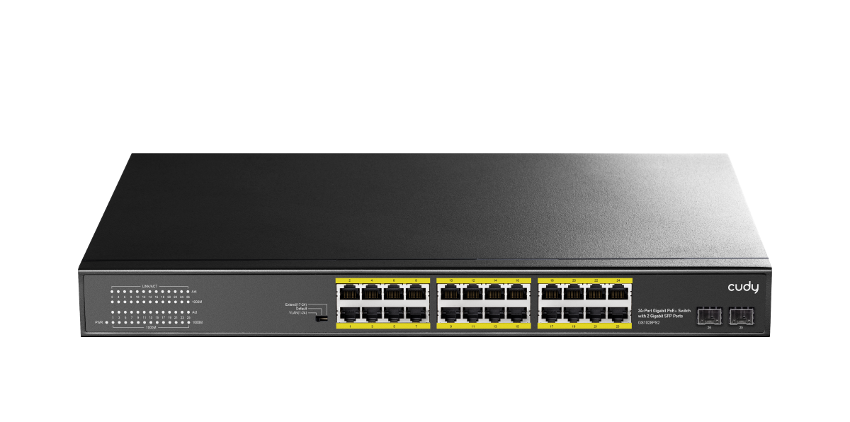 CUDY 24port PoE 300w 2-Uplink Gigabit Yönetilemez Switch GS1028PS2