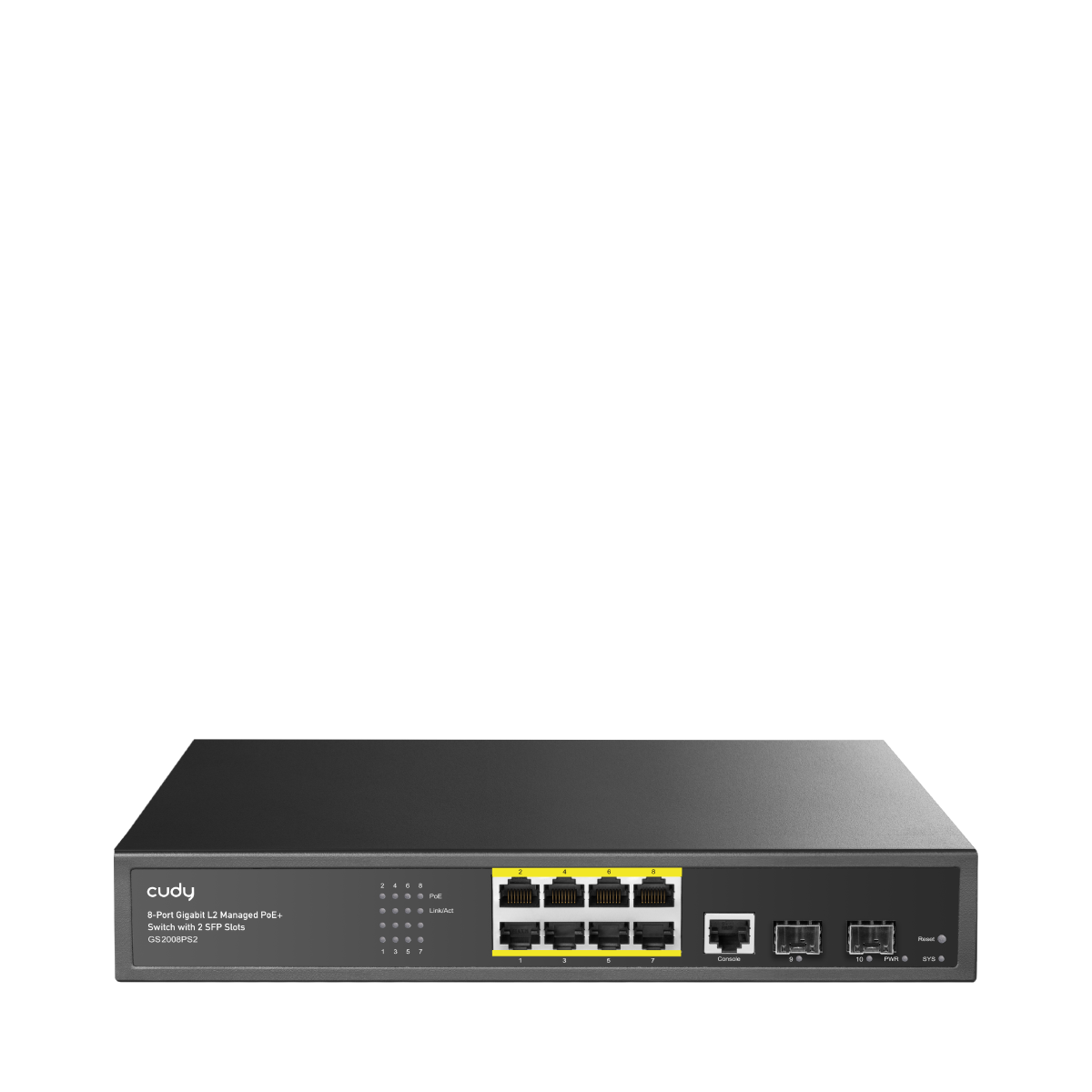 CUDY GS2008PS2 8 Port Gbit 8 Port PoE+ 130W 2xSFP Desktop/Rackmont Yönetilebilir (L2) Metal Kasa Switch