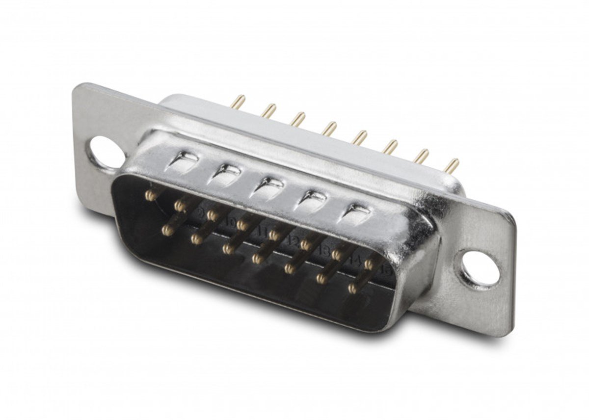 D-SUB, 15-Pin, Düz PCB için, Erkek
