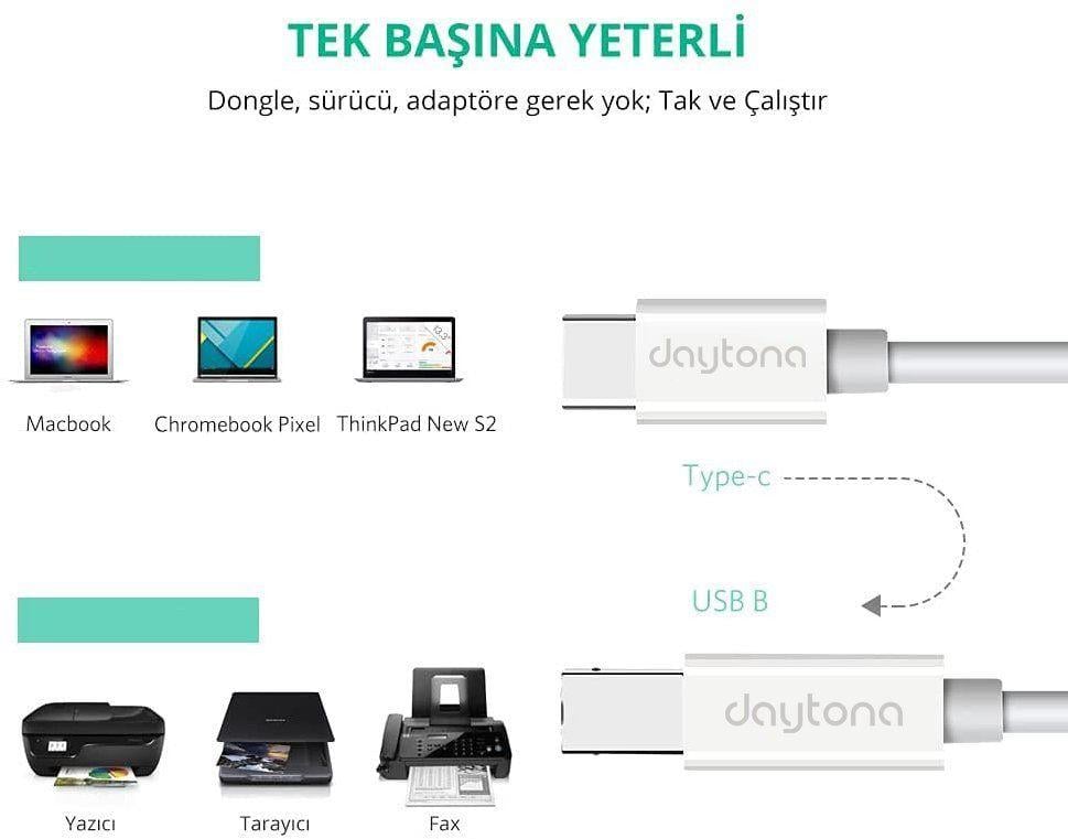 Daytona TB1-2-1  1m Tip-C =>USB B çevirci kablo
