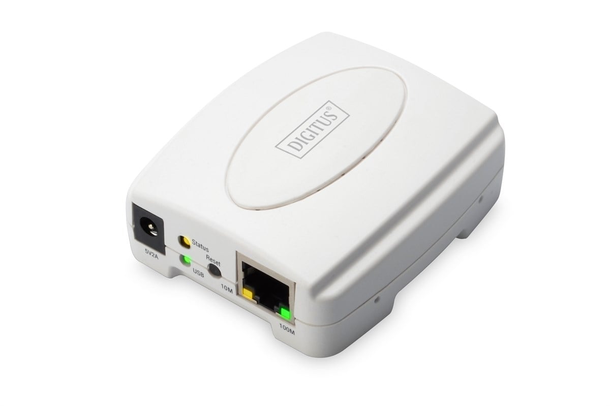 Digitus 1 port Fast Ethernet Print Server, 1 x USB 2.0 port, 1 x RJ45