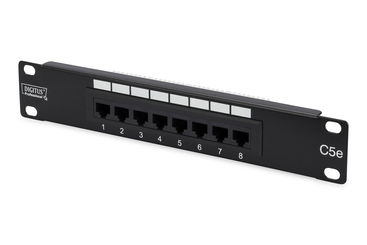 Digitus 10 Inch 8 Port CAT.5E UTP Patch Panel, 50 μ (Mikron), Altın Kontak, Zırhsız 