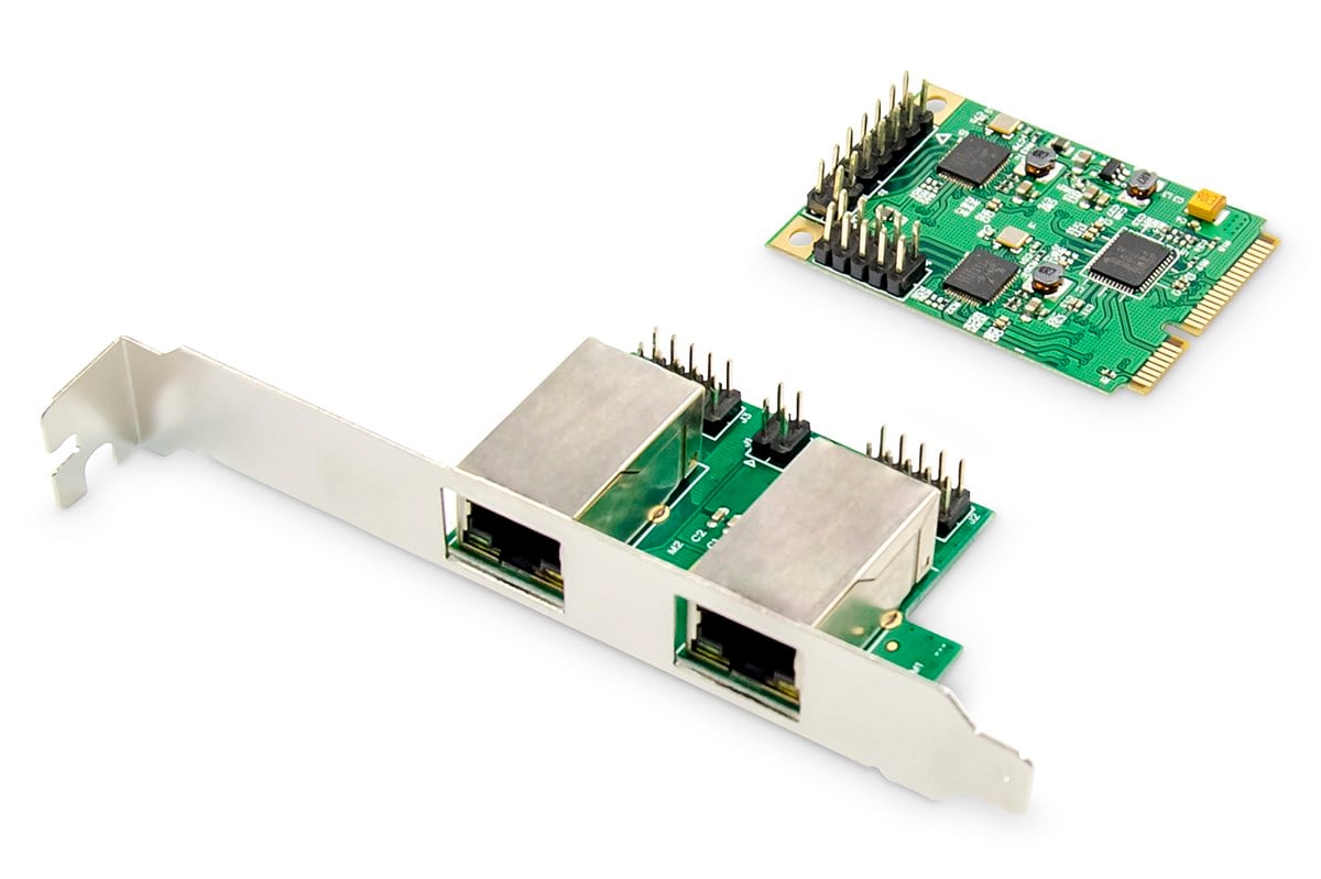 Digitus 2 Port Gigabit Ethernet mini PCI Express Kart, single lane, düşük profil bracket, Realtek çip takımı<br>
Digitus 2-port Gigabit Ethernet mini PCI Express Card single lane, low profile bracket, Realtek chipset