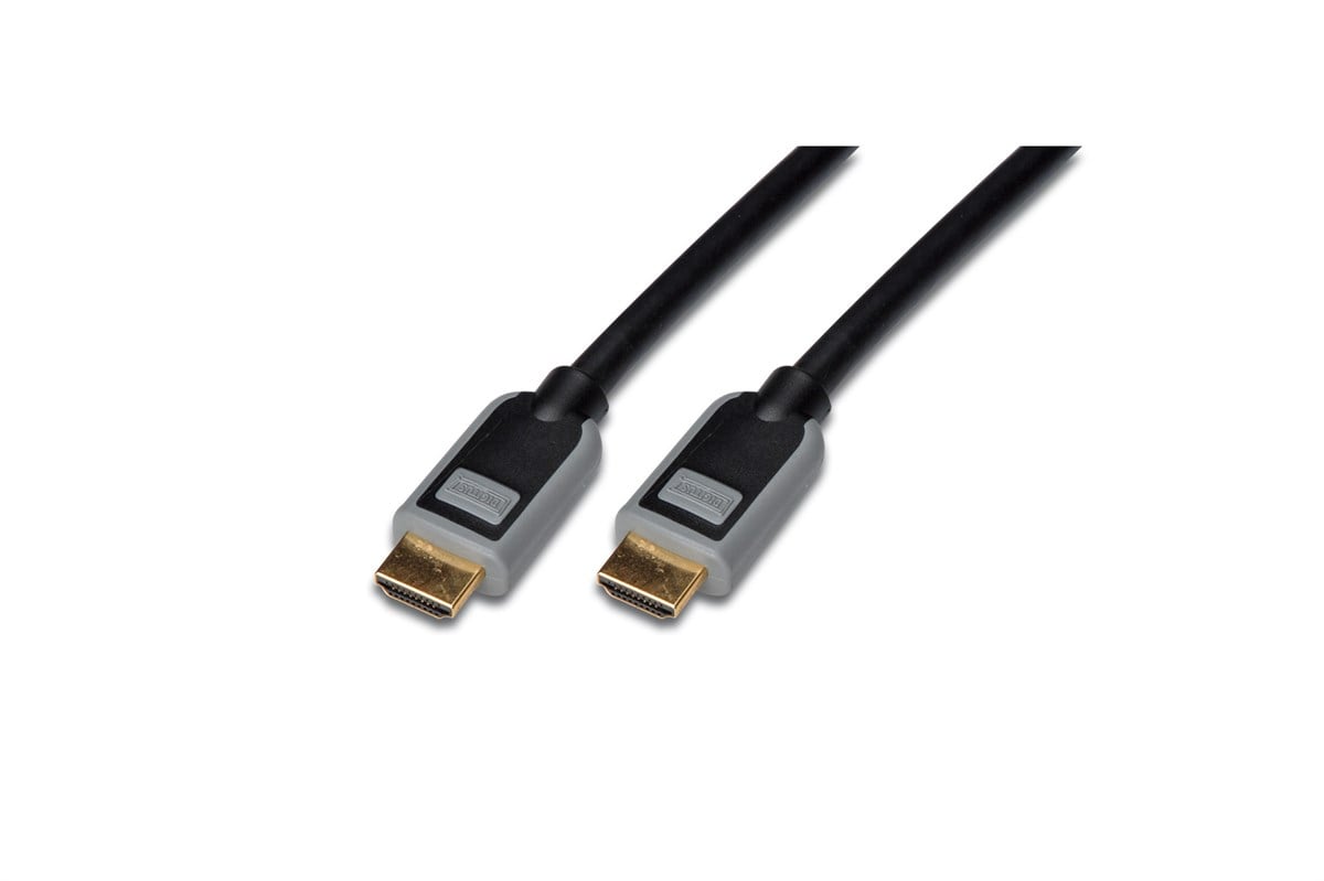 Digitus HDMI High Speed Ethernet Bağlantı Kablosu (HDMI 1.3), 1080p, Tip A Erkek - Tip A Erkek, 5 metre, CU, AWG30, 2x zırhlı, UL, altın kaplama, siyah/gri renk
