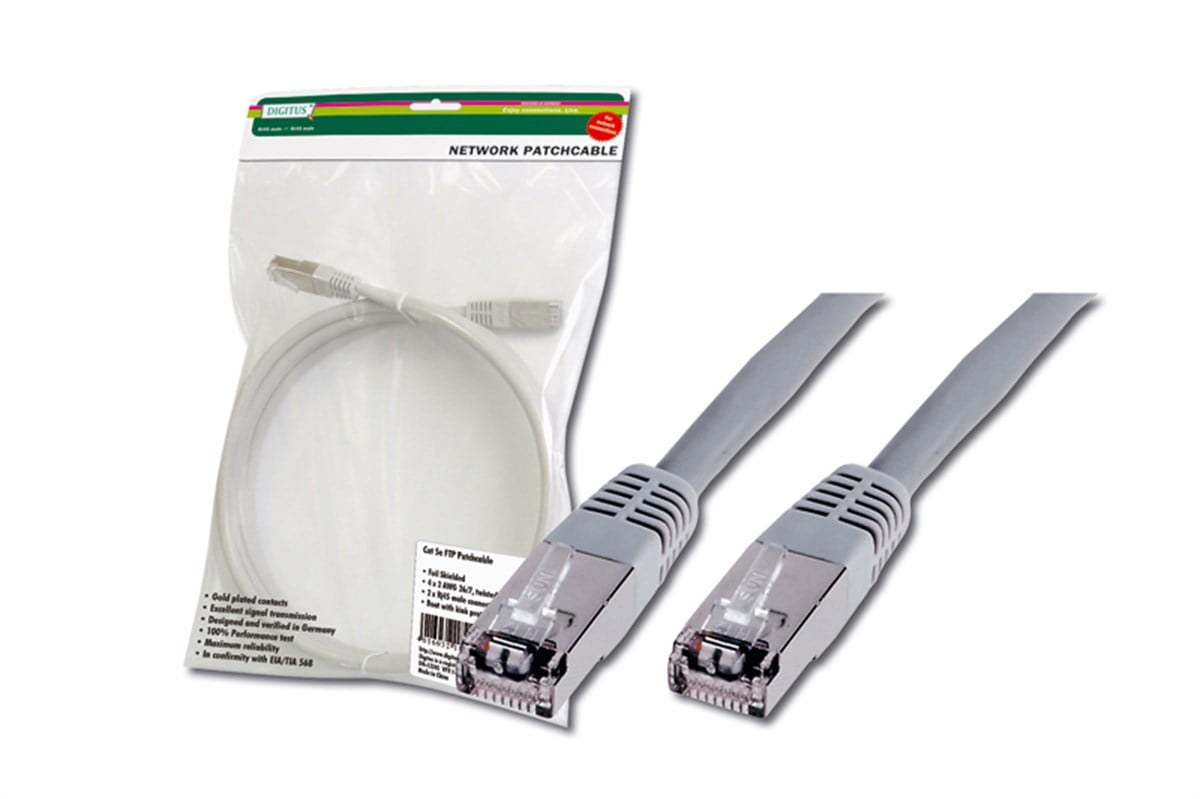 Digitus Patch Kablo, F-UTP, CAT. 5E, 10 metre, AWG 26/7, Gri Renk, 3P sertifikalı