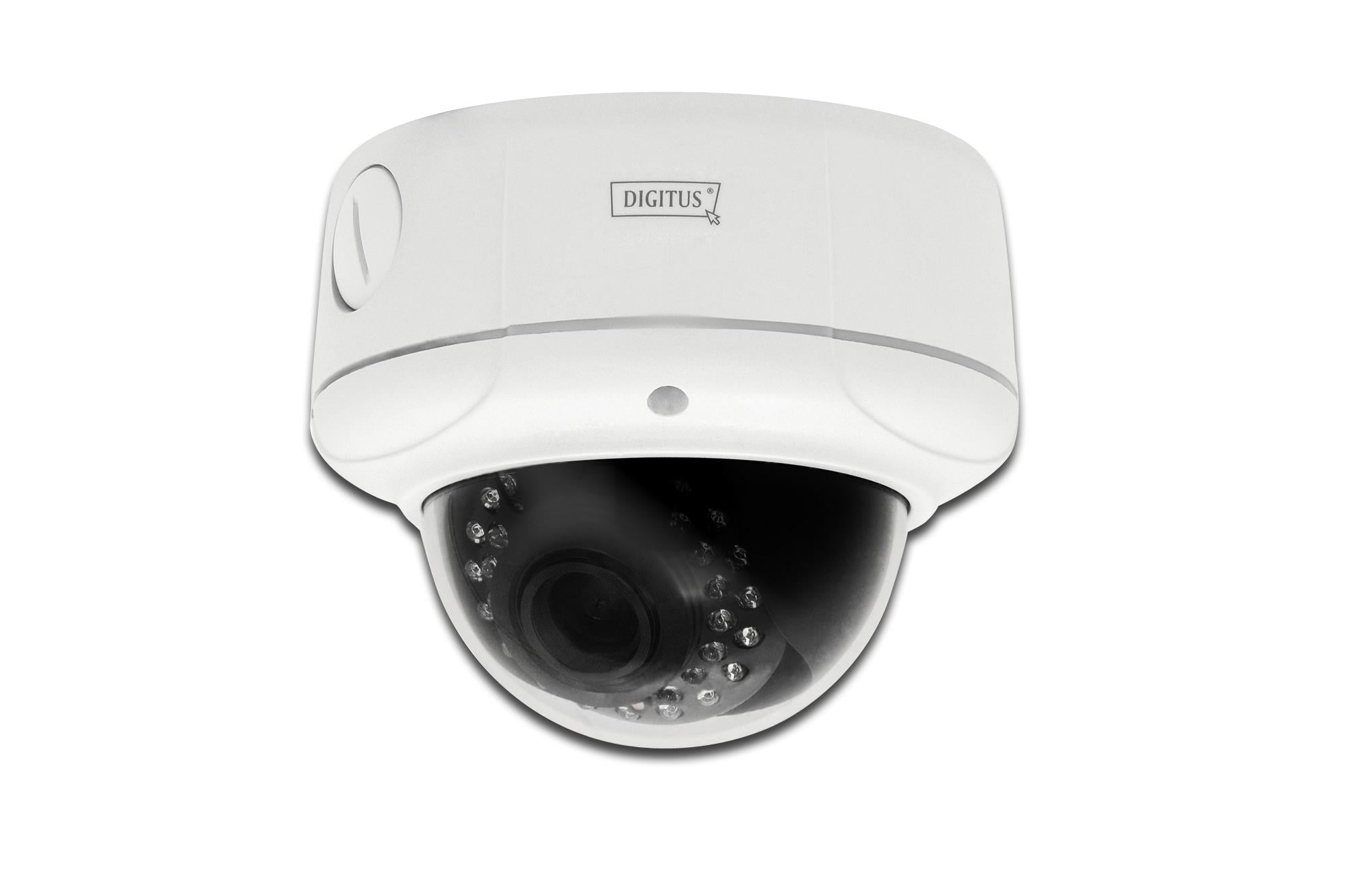 Digitus Plug & View OptiDome Pro, Wireless 11n, 1920 x 1080 Piksel, 2 Megapiksel, Gece & Gündüz Dış Mekan Dome Tipi IP Kamera, PoE, IK10 Vandal Korumalı, Infrared özellik, H.264, Dahili 2GB Hafıza, Digitus Plug & View app desteği