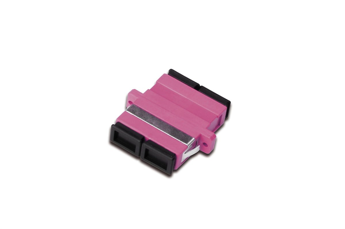 Digitus SC / SC Duplex Coupler, multimode OM4, pembe renk, seramik kılıf, polimer gövde, vidalar dahil<br>
Digitus FO coupler, duplex, SC to SC, MM OM4, color violet ceramic sleeve, polymer housing, incl. screws