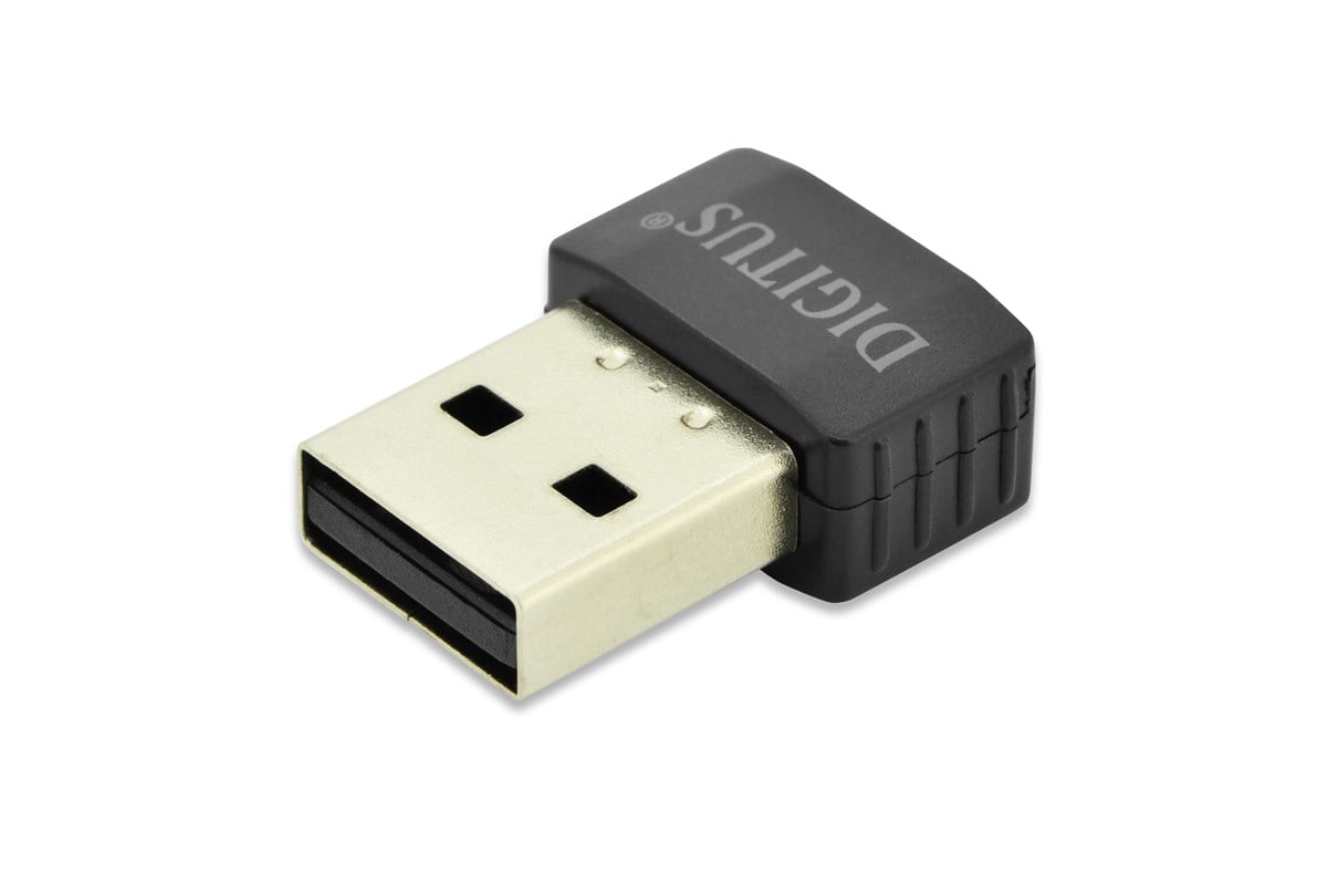 Digitus Tiny Kablosuz (Wireless) 11AC USB 2.0 Adaptör, 433Mbp, 2.4/5GHz dual band çalışabilme özelliği, Realtek RTL8811AU çip takımı, 1T/1R  