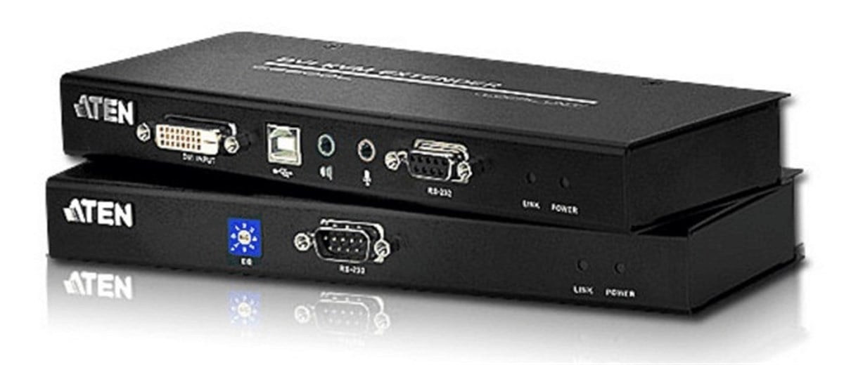 DVI KVM (Keyboard/Video Monitor/Mouse) Mesafe Uzatma Cihazı, Ses (hoparlör ve mikrofon) bağlantı desteği, 60 metre, USB Konsol, ESD ve gerilimdeki ani yükselmelere karşı korumalı<br>
USB DVI Cat 5 KVM Extender (1024 x 768@60m) 