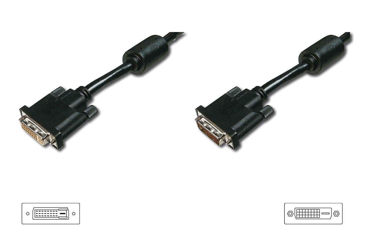 DVI Uzatma Kablosu, DVI (24+1) erkek - DVI (24+1) dişi, 2x ferrit filtreli, 10 metre, DVI-D dual link, UL, siyah renk