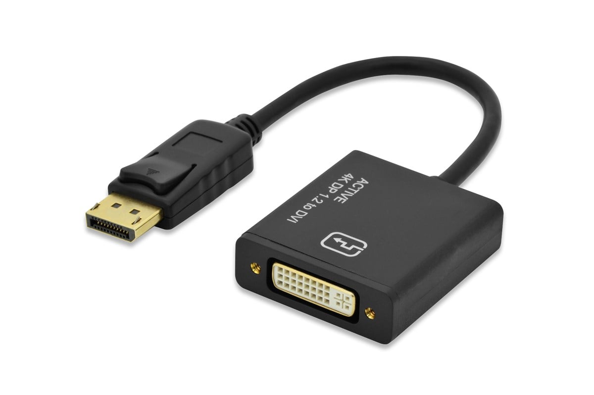 ednet DisplayPort (DP) <-> DVI-I Adaptörü, Kablolu, DP Erkek - DVI-I (24+5) Dişi, 0.20 metre, kilit mekanizmalı, UL, CE, siyah renk, altın