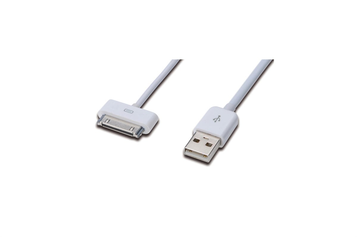 ednet iPod®, iPhone®, iPad® USB Veri Aktarım ve Şarj Kablosu, Apple 30pin Erkek - USB A Erkek, 1 metre, AWG 30, UL, beyaz renk 