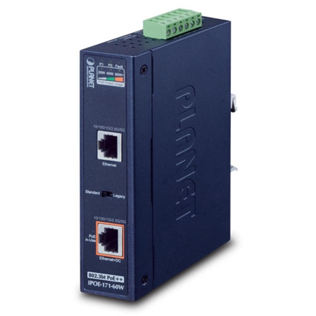 Endüstriyel Tip Tek Port Multi-Gigabit 802.3bt PoE++ Injector (95 Watt, -40~75 derece C, 12~48V DC)<br>
Industrial Single-Port Multi-Gigabit 802.3bt PoE++ Injector (95 Watts, -40~75 degrees C, 12~48V DC)