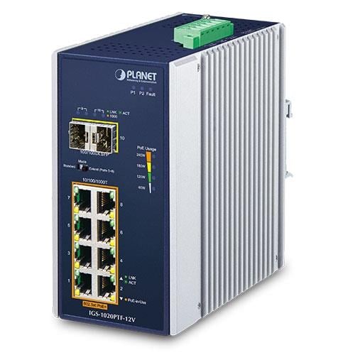 Endüstriyel Yönetilemeyen PoE+ Switch (Industrial Unmanaged PoE+ Switch)<br>
8-Port 10/100/1000T IEEE 802.3at/af PoE+ Injector Port (Port 1 ila Port 8 arası) (Port başına 30.8 watt) (PoE Güç Bütçesi maks. 240 Watt)<br>
2-Port 1000Base-SX/