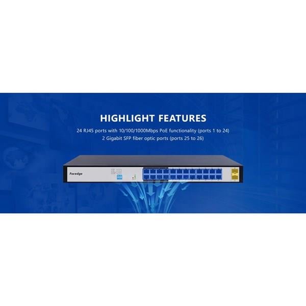 FOREDGE 24port POE PS2024GC GIGABIT 2-SFP CLOUD YÖNETİLEBİLİR SWITCH