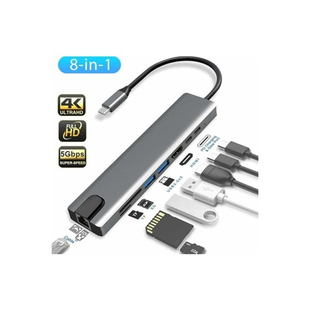 GABBLE GAB-TY801 8 IN 1 TYPE-C DÖNÜŞTÜRÜCÜ ÇEVİRİCİ ÇOKLAYICI