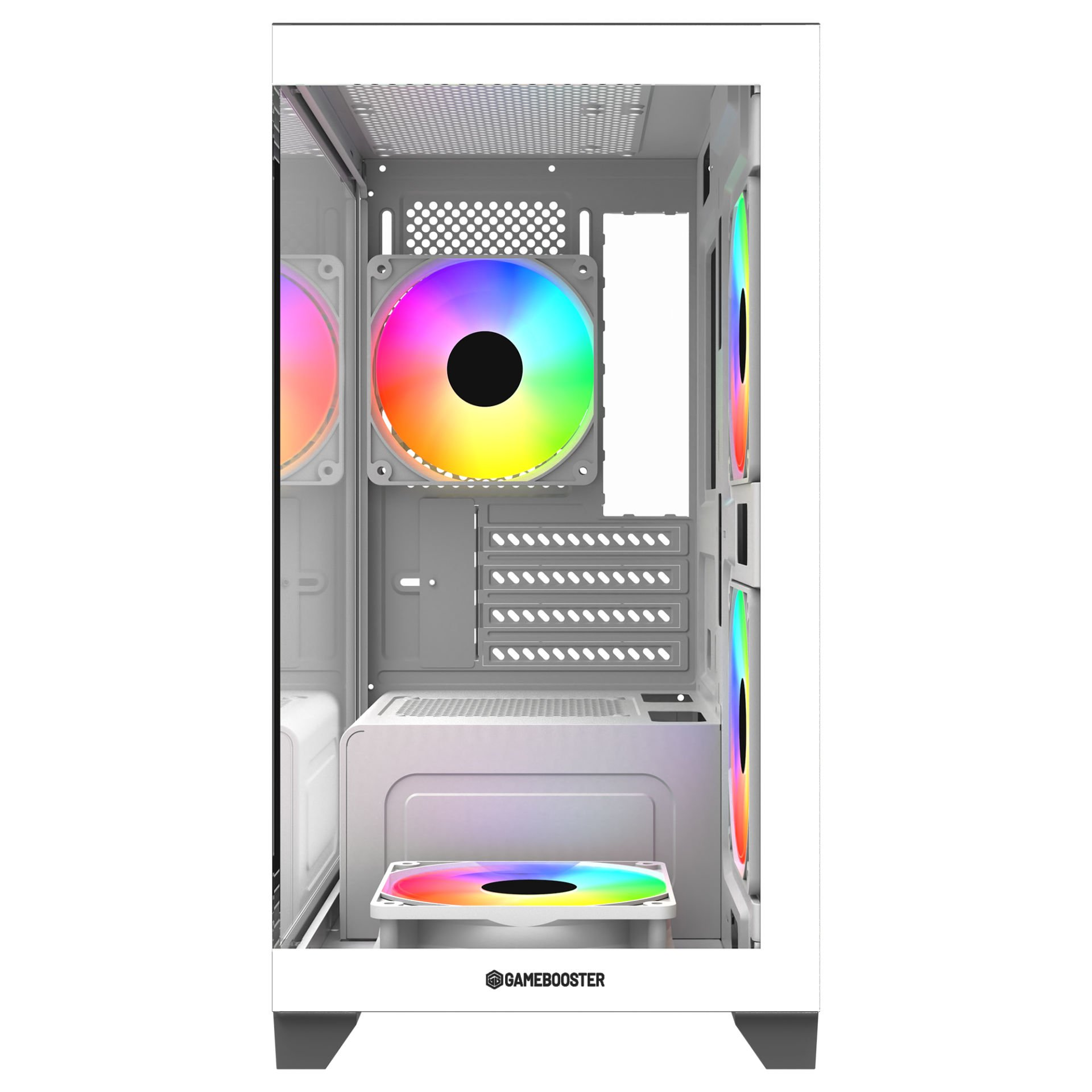 GAMEBOOSTER 600W GB-M6001W 4-Rainbow Fanlı Gaming Mid-Tower PC Kasası Beyaz