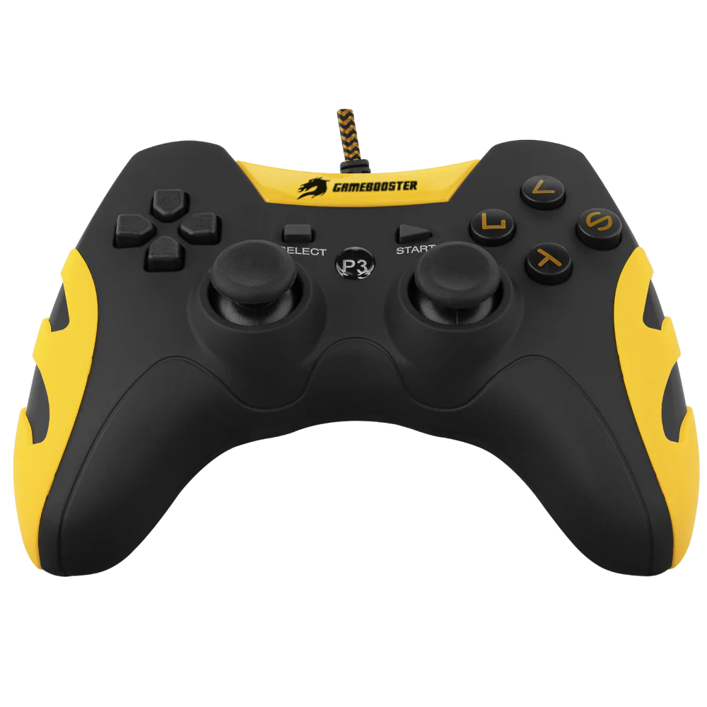 GAMEBOOSTER GB-J54Y USB Kablolu Oyun Kolu, Çift Titreşim Motorlu, Ergonomik Sarı Tasarım, PC ve PS3 Uyumlu Gamepad
