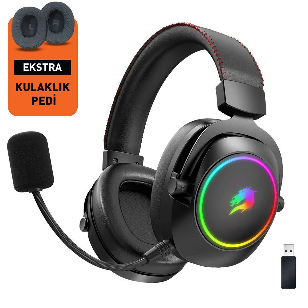 GAMEBOOSTER WBH44  RGB Wireless 2.4G+BT Siyah Oyuncu Kulaklığı
