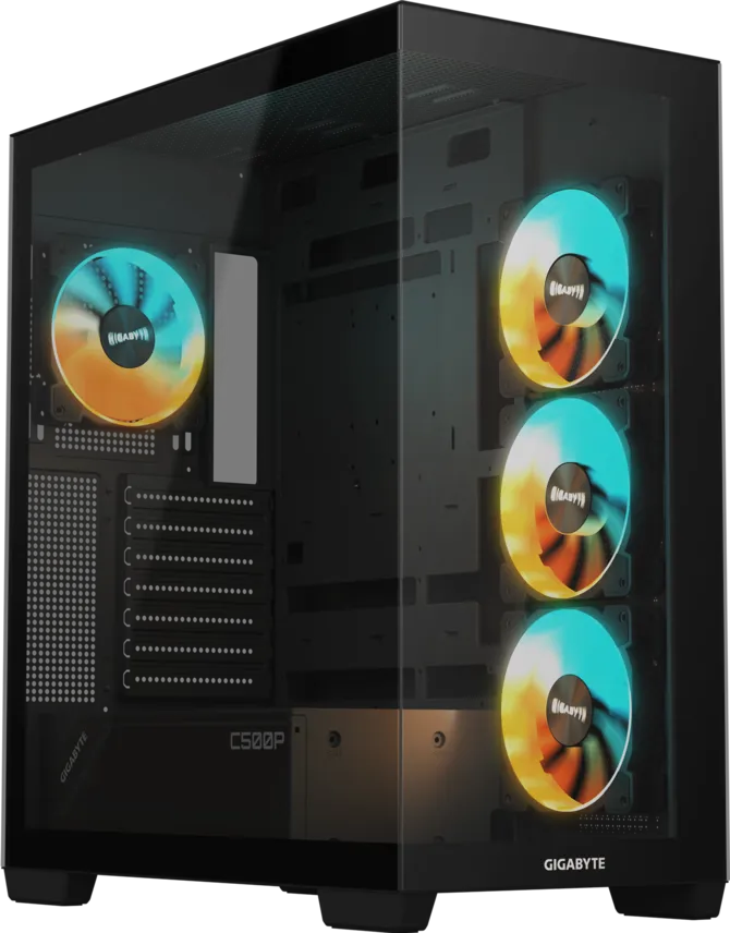 GIGABYTE C500 Panoramic Stealth Ön ve Yan Paneli Temperli Cam 4x ARGB Fanlı Gizli Konnektör Uyumlu Siyah Mid Tower Kasası
