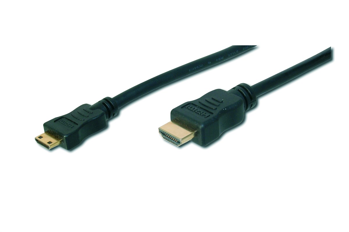 HDMI Highspeed Bağlantı Kablosu (HDMI 1.3), 1080p, HDMI Tip C (mini) Erkek - HDMI Tip A Erkek, 2 metre, CU, AWG30, 2 x zırhlı, UL, altın kaplama, siyah renk