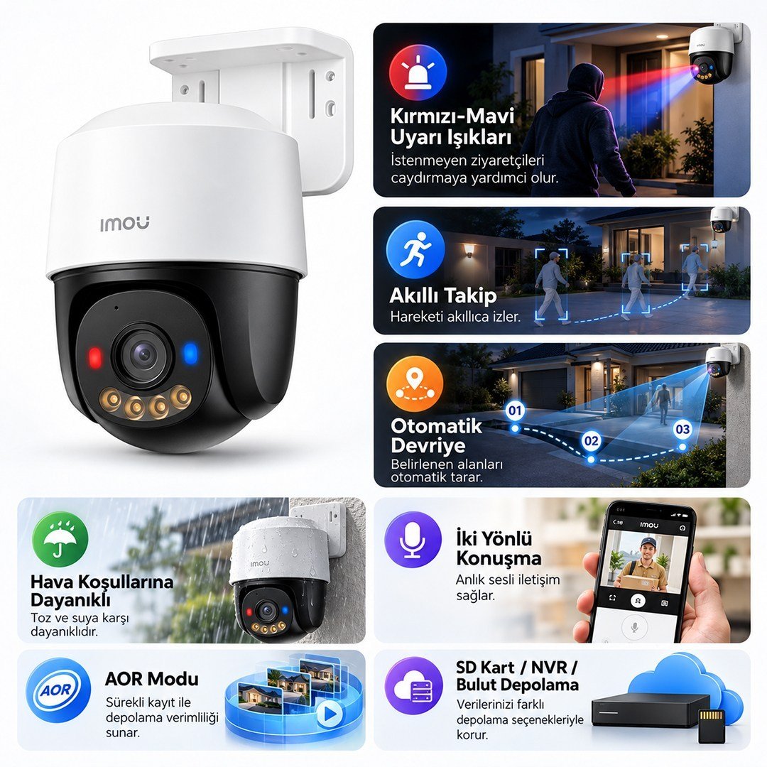 Imou IPC-PS7FP-3M0 Cruiser PS7F 2.8MM Lens Poe İki Yönlü Ses Smart IR 30 M Renkli Gece Görüş 3MP Dome Kamera