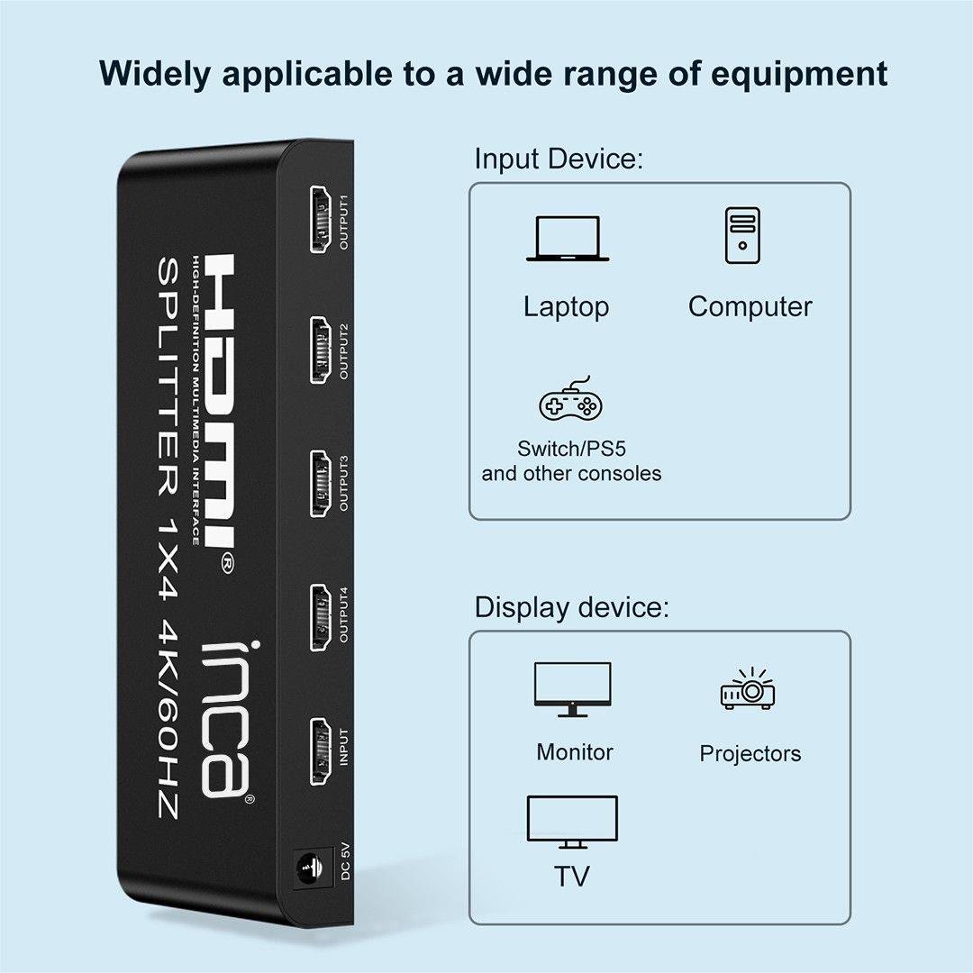 Inca IHSK-460 Hdmı Splitter 1In 4Out 4K60Hz Switch