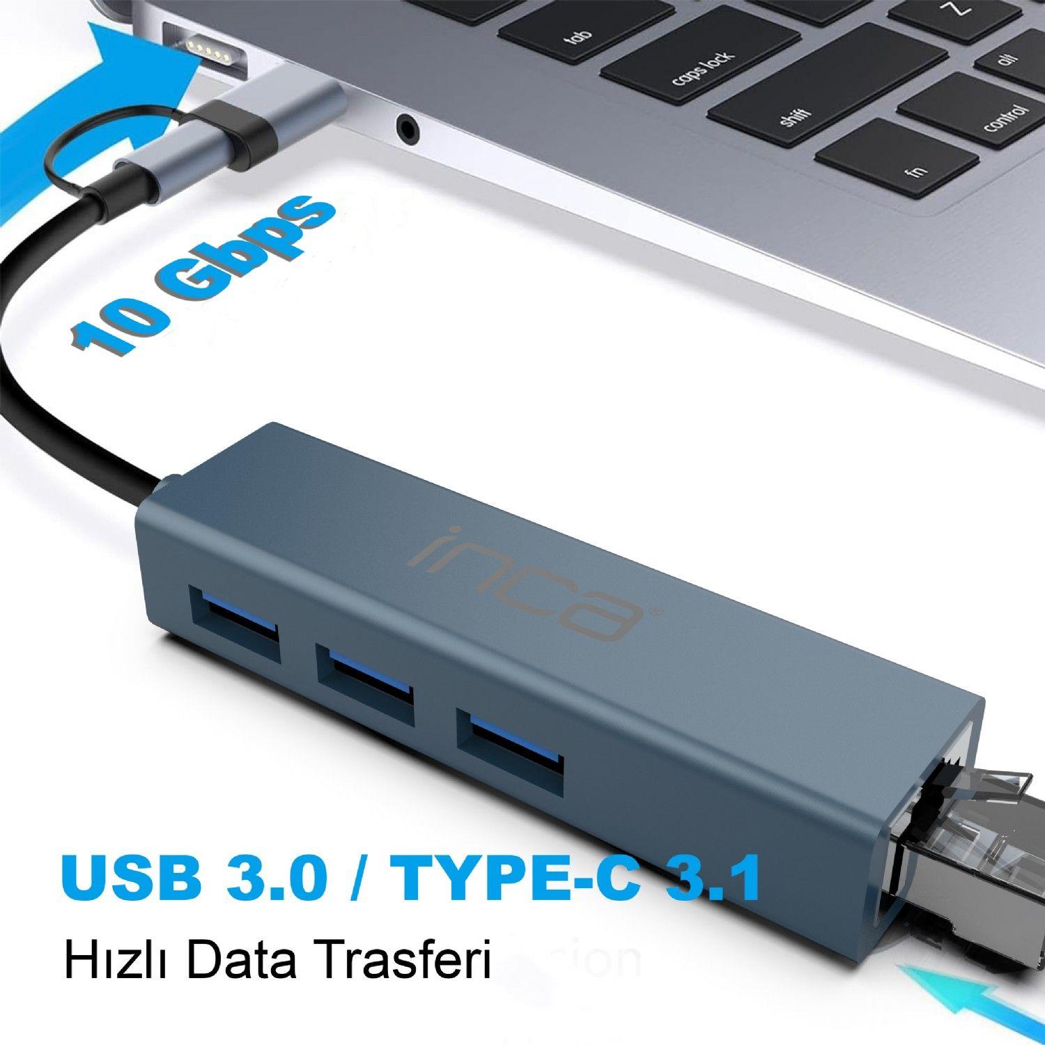 Inca IUTP-03T USB3.0+Tip-C=>Gigabit RJ45+3*USB3.0