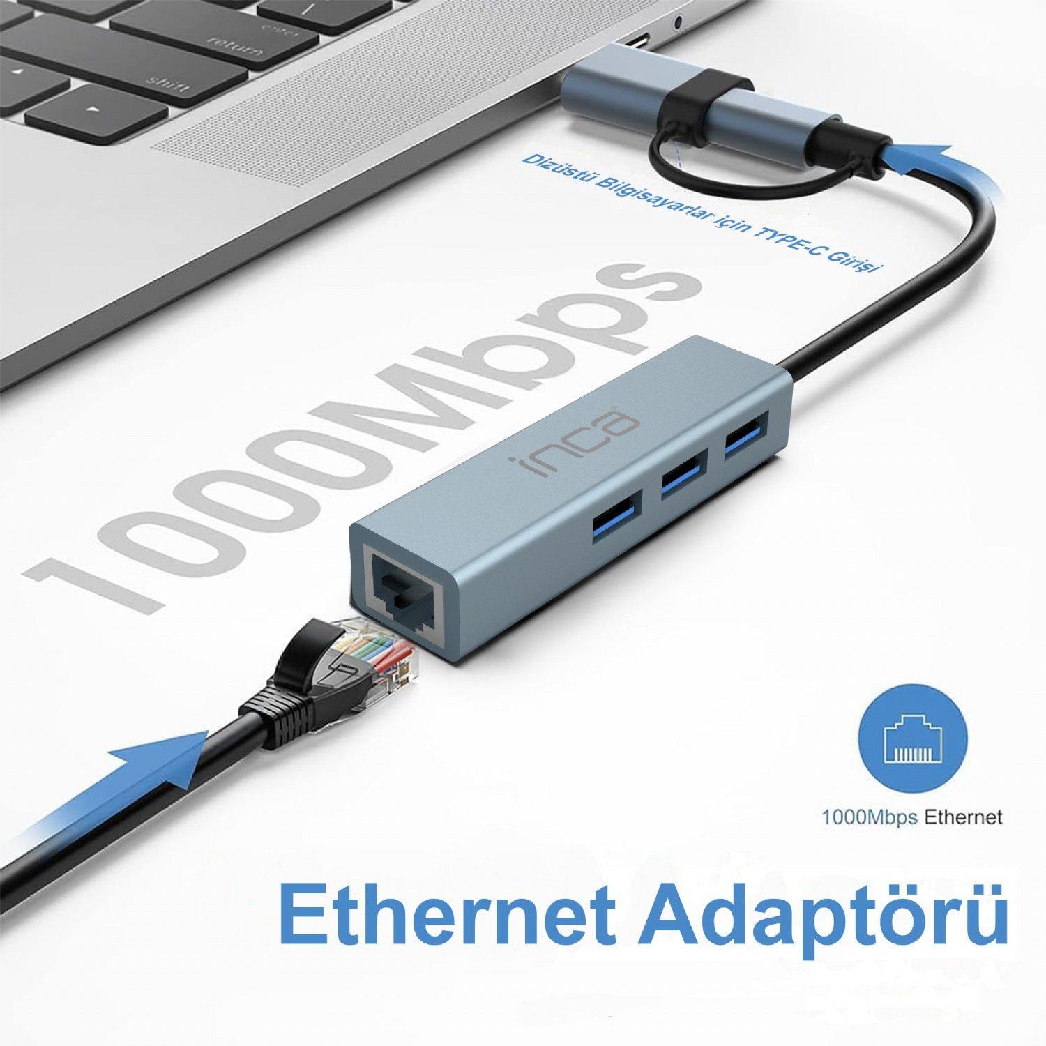 Inca IUTP-03T USB3.0+Tip-C=>Gigabit RJ45+3*USB3.0