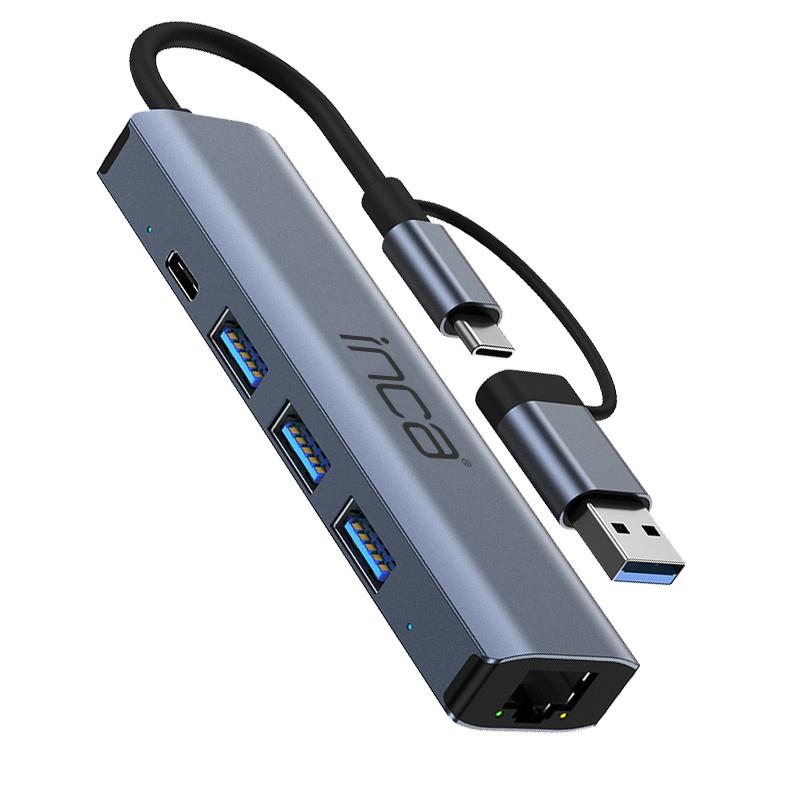 INCA IUTP-5T 3 Port USB/Type-C X3 USB 3.0 + Type-C Ethernet RJ45 Aluminyum Kasa