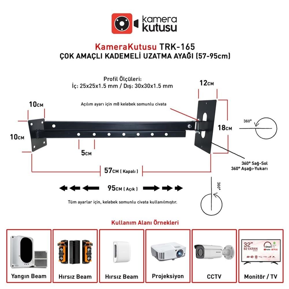 KameraKutusu TRK-165 ÇOK AMAÇLI KADEMELİ UZATMA AYAĞI (57-95cm)