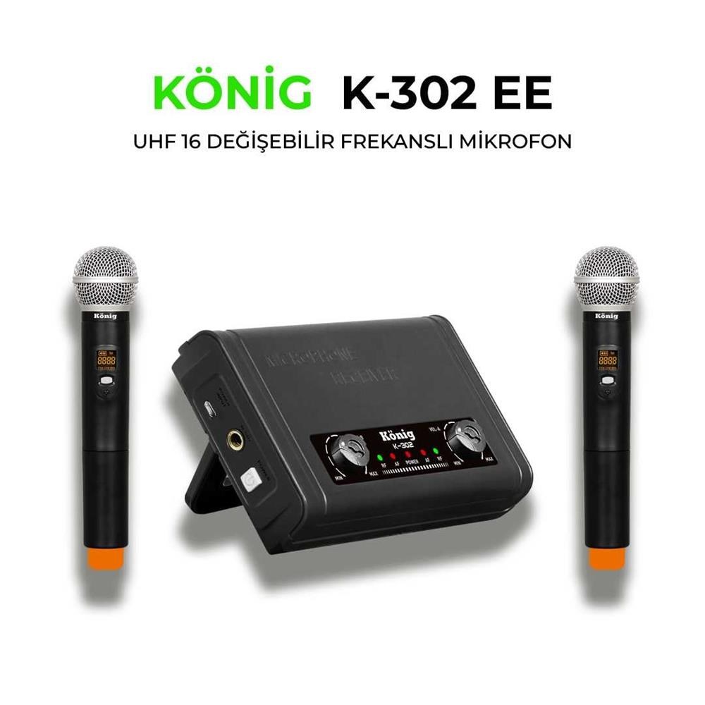 König K-302 E-E UHF Çift Kanal 2 El Mikrofon