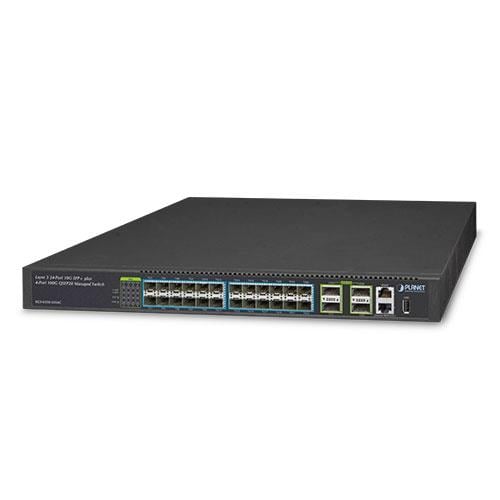 Layer 3 Yönetilebilir Switch (Layer 3 Managed Switch)<br>
24 x 10GBASE-SR/LR SFP+ yuva (1000BASE-SX/LX/BX SFP uyumlu)<br>
4 x 100G QSFP28 yuva, 100/40 Gigabit Ethernet destekler, 4 x 10 Gigabit Ethernet mod<br>  
1 x 10/100/1000Base