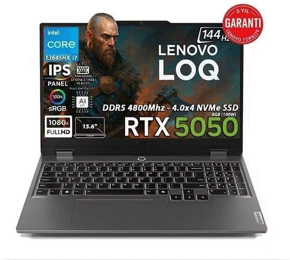 LENOVO LOQ 15IRX10 83JE01D3TR i7-13645HX 16GB 1TB SSD 8gb RTX5050 15.6