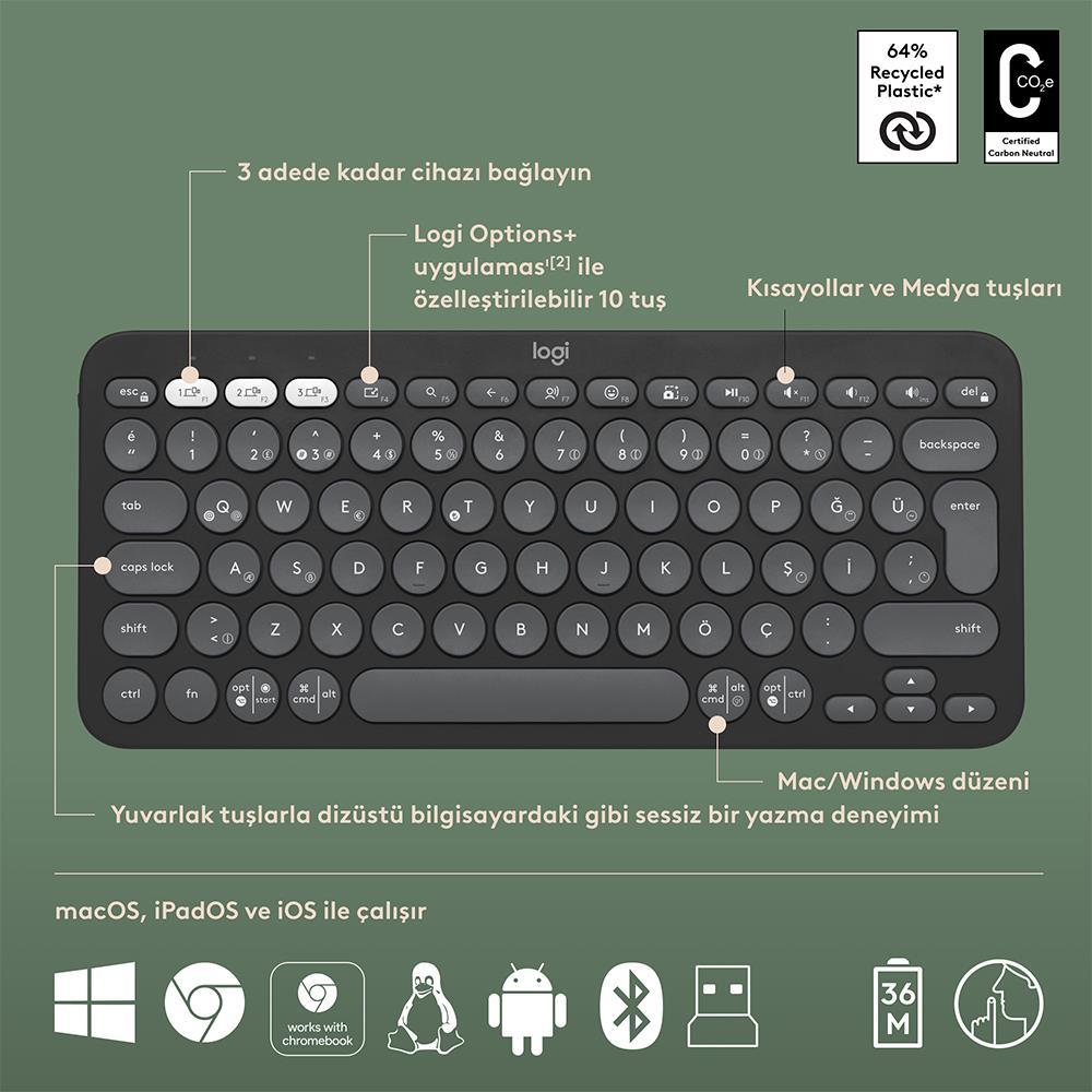 LOGITECH Pebble 2 Bluetooth Grafit Multi-Device Klavye - Mouse Set 920-012245