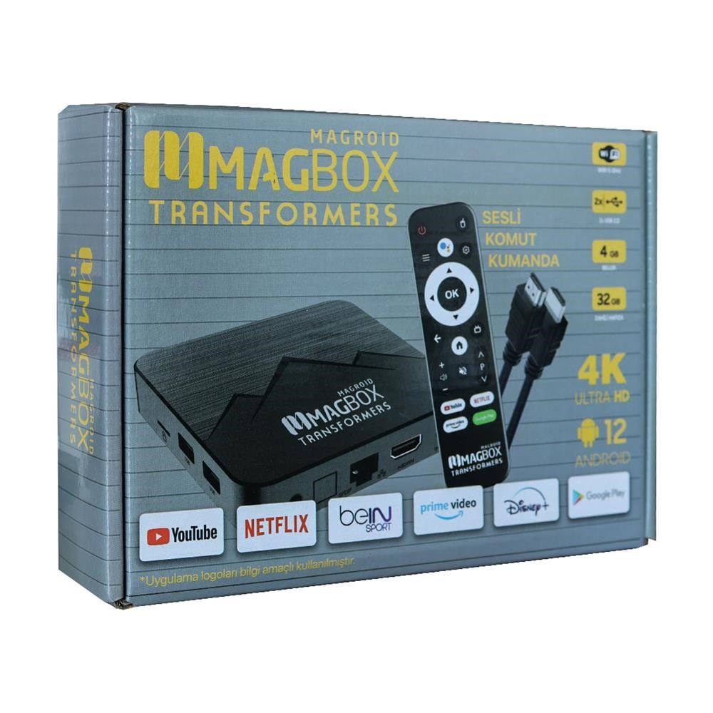MAGBOX MAGROID TRANSFORMERS 32 GB HDD 4 GB RAM BLUETOOTH 5G SES KOMUT KUMANDALI DAHİLİ WİFİ ANDROID TV BOX 26746