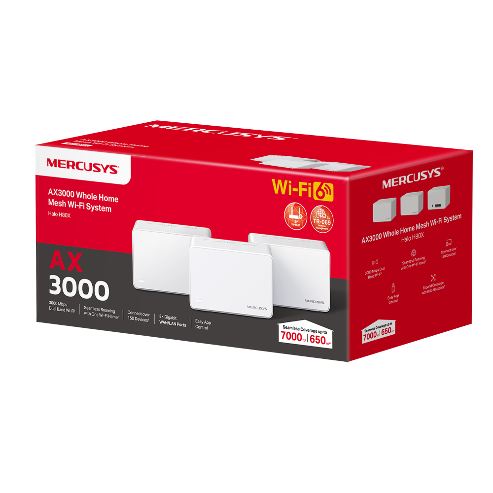 MERCUSYS HALO H80X AX3000 EV Ofis Tipi Mesh Router 3-lü Set