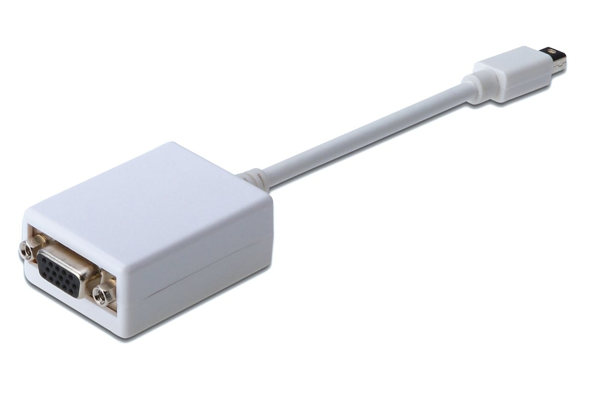 Mini DisplayPort (mini DP) <-> VGA Adaptörü, mini DP Erkek - HD15 Dişi, 0.15 metre, DP 1.1a uyumlu, UL, beyaz renk 