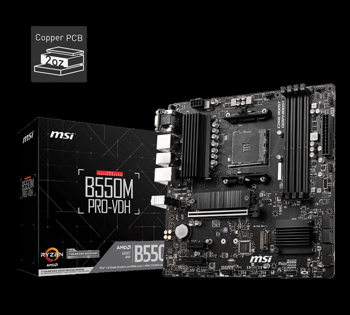 MSI B550M PRO-VDH DDR4 4400MHZ 1XVGA 1XDMI 1XDP 2XM.2 USB 3.2 MATX AM4
