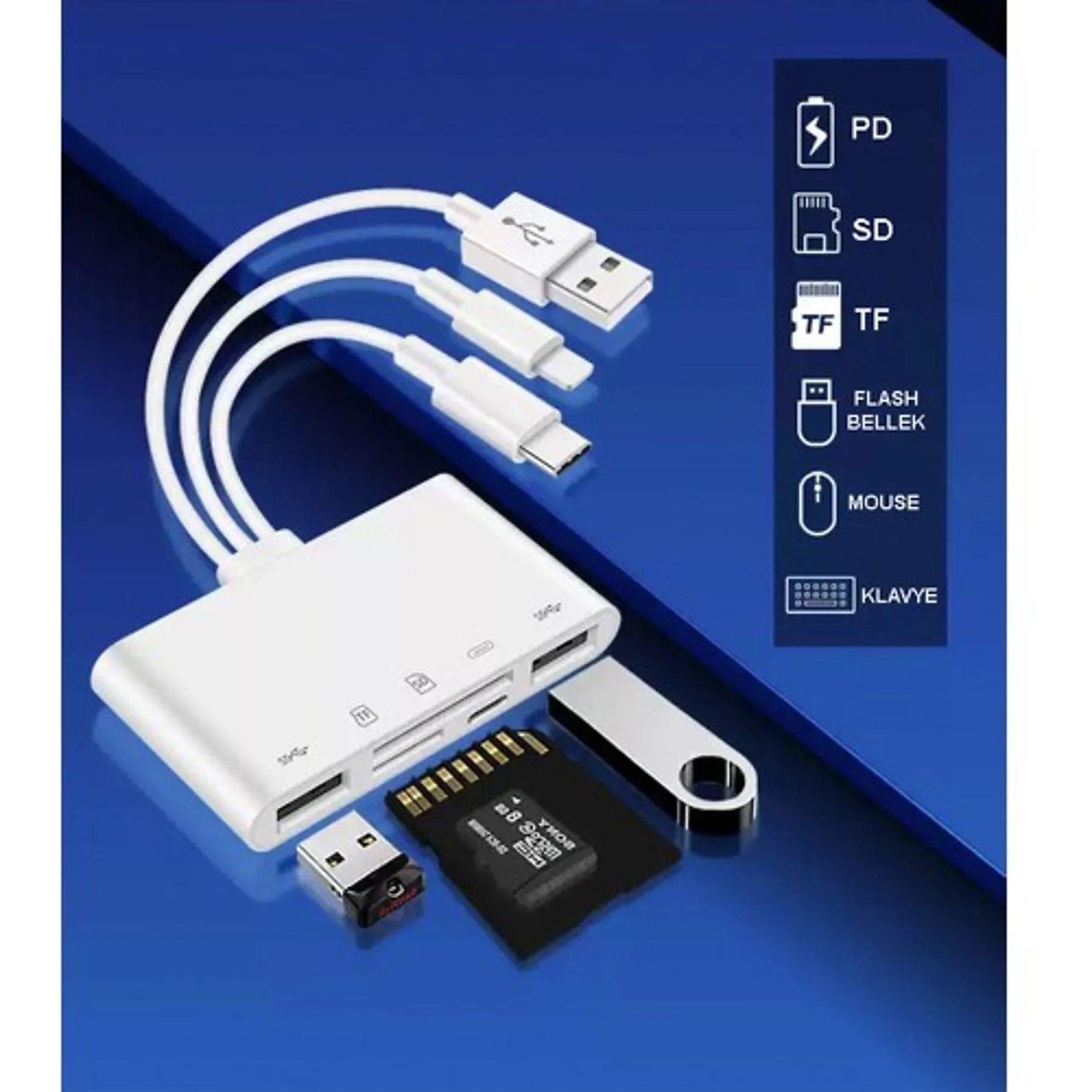 NK1032 Pro USB+Tip-C+ligtning=>2*USB+SD/TF+Lightni